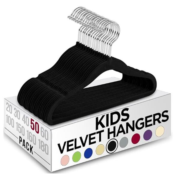 New in the Box- Kids Hangers Velvet (50 Pack) - 11 Inch (Black) - Picture 1 of 4